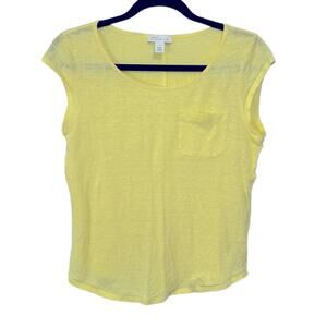 Nordstrom Signature Lemon Yellow short sleeved 100% linen shirt size small